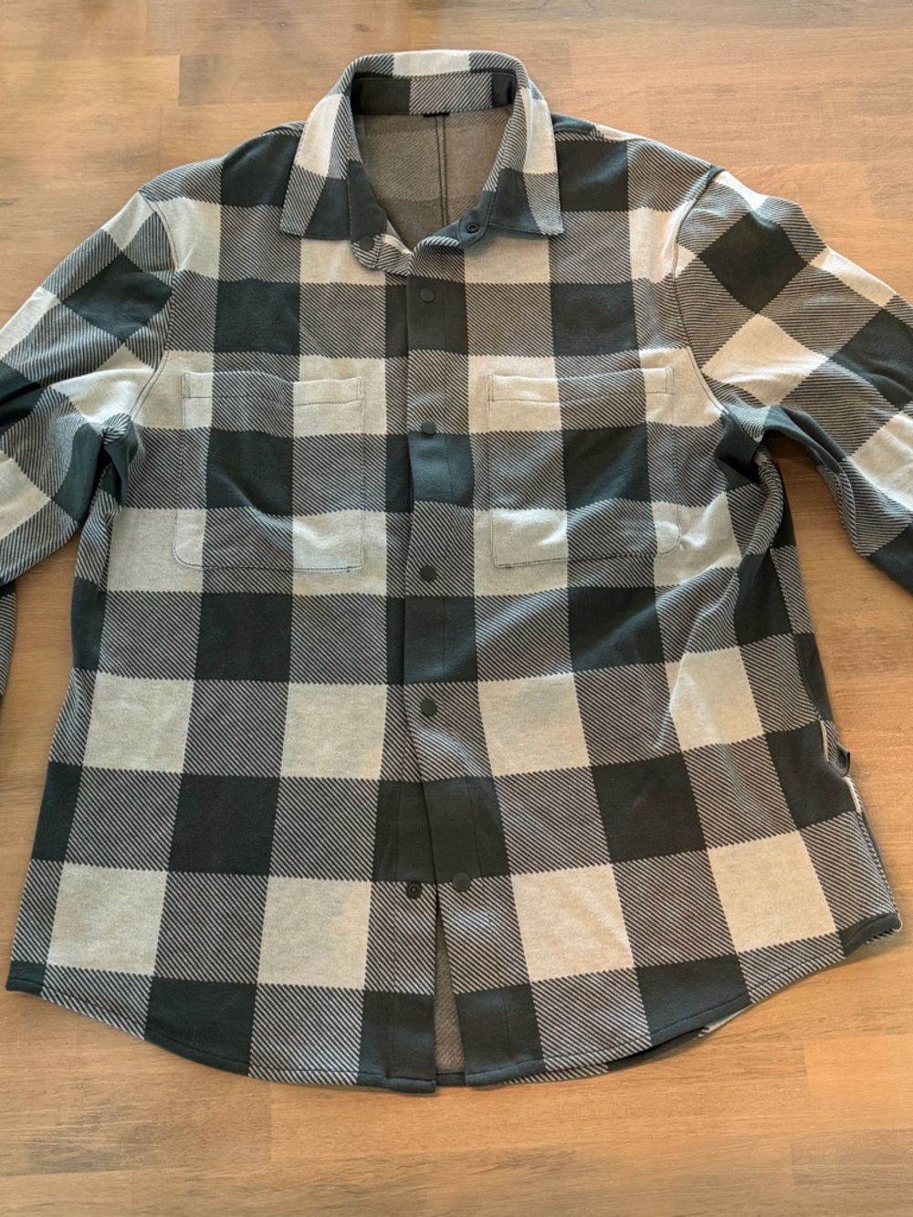 lululemon athletica Green and Cream Buffalo Check Button-Down Shirt
